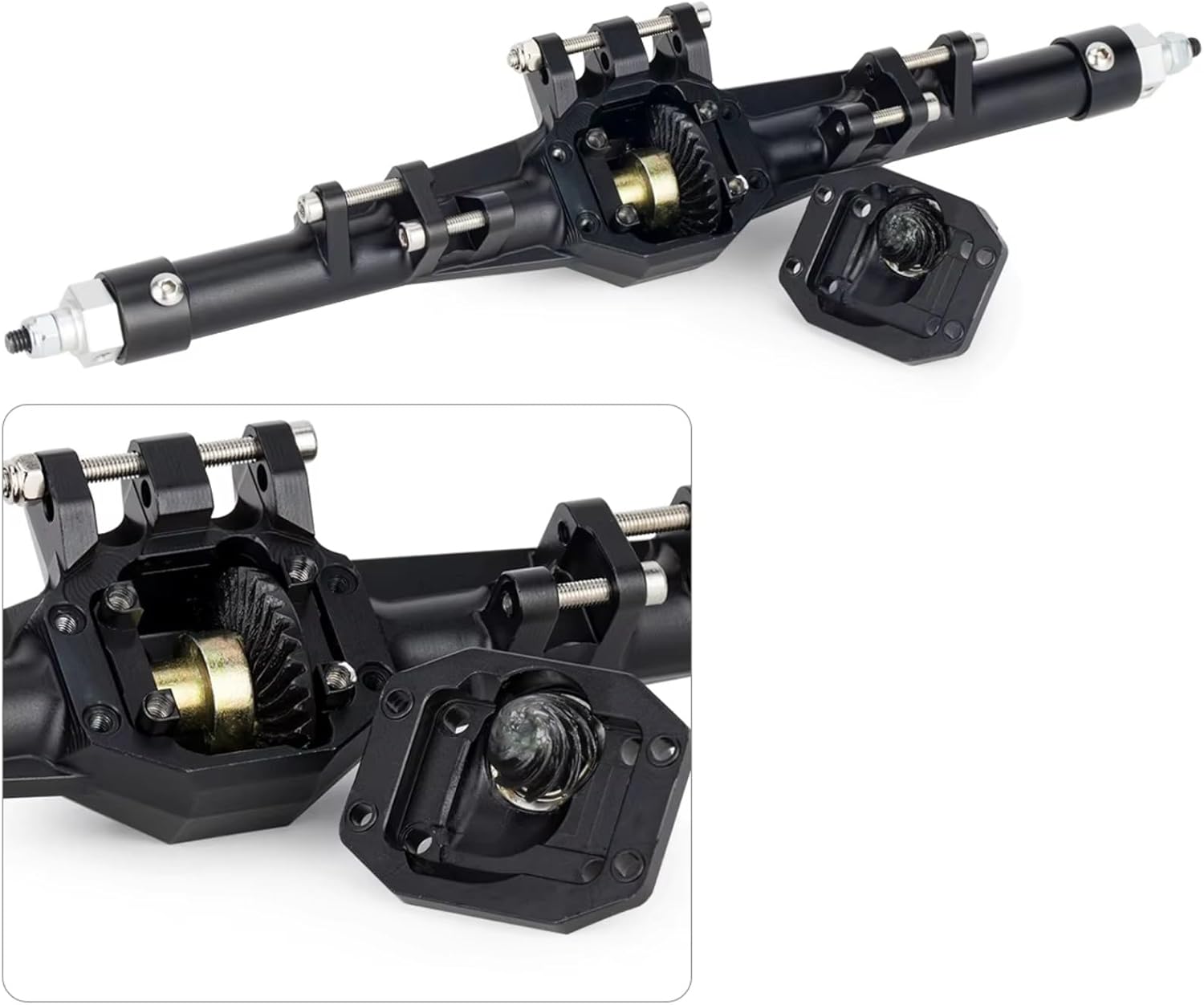 RC Axle Spare Parts For Vanquish H10 1/10 CNC Aluminum Front Rear Straight Axle Set Upgrade Parts RC Crawler Car Model Reapir Accessory Assemble(Black)