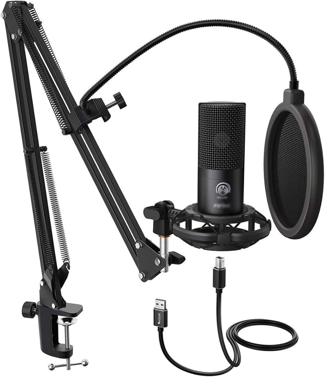 Studio Condenser USB Computer Microphone Kit with Adjustable Scissor Arm Stand Shock Mount for YouTube Voice