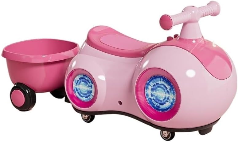 Wiggle Car for Boys and Girls Ride On Push Car with Small Trailer Light Music Anti-Rollover(Pink)