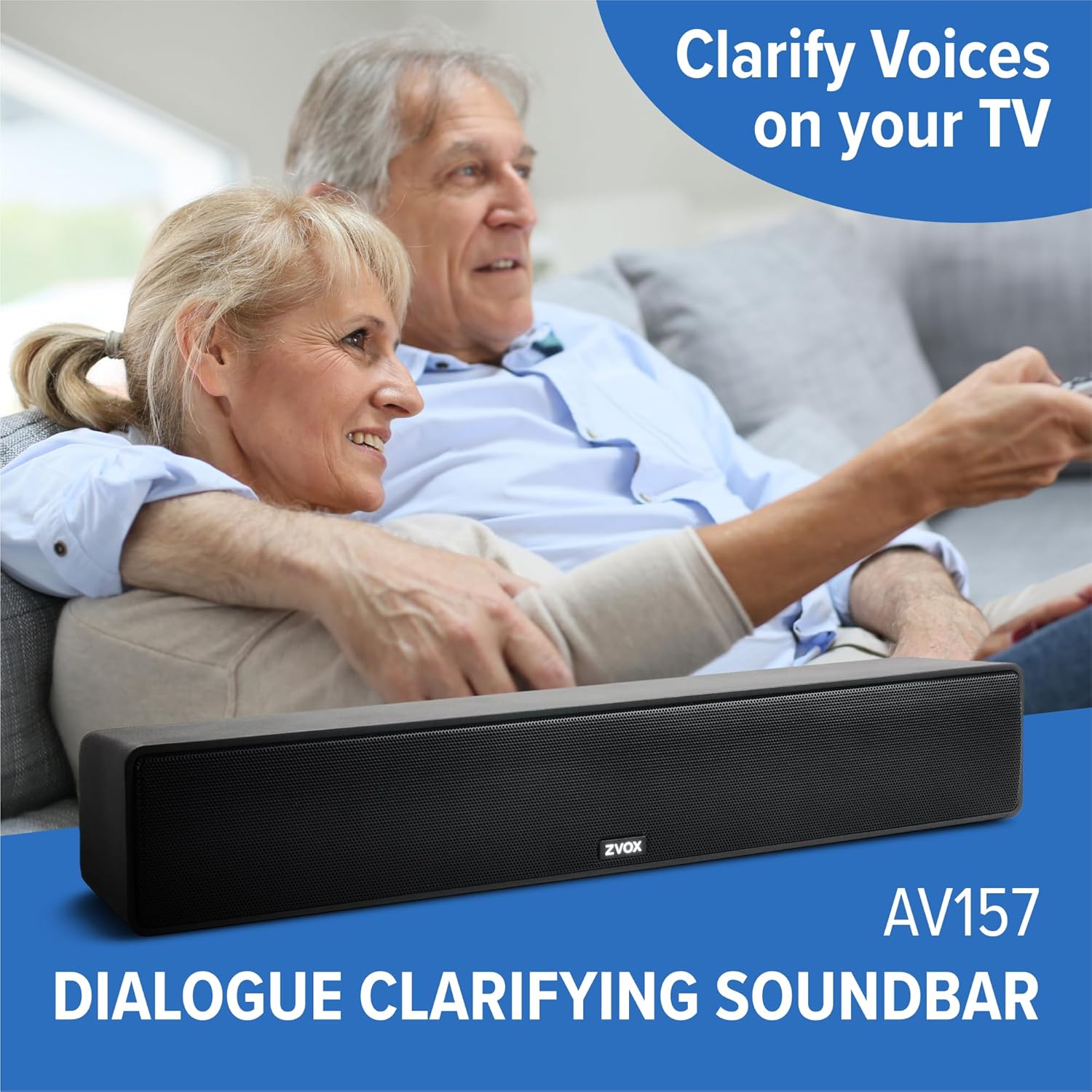 ZVOX Dialogue Clarifying Sound Bar With Patented Hearing Technology - AccuVoice TV Soundbar AV157 Titanium - Twelve Levels of Voice Boost - Home Theater Audio Speakers