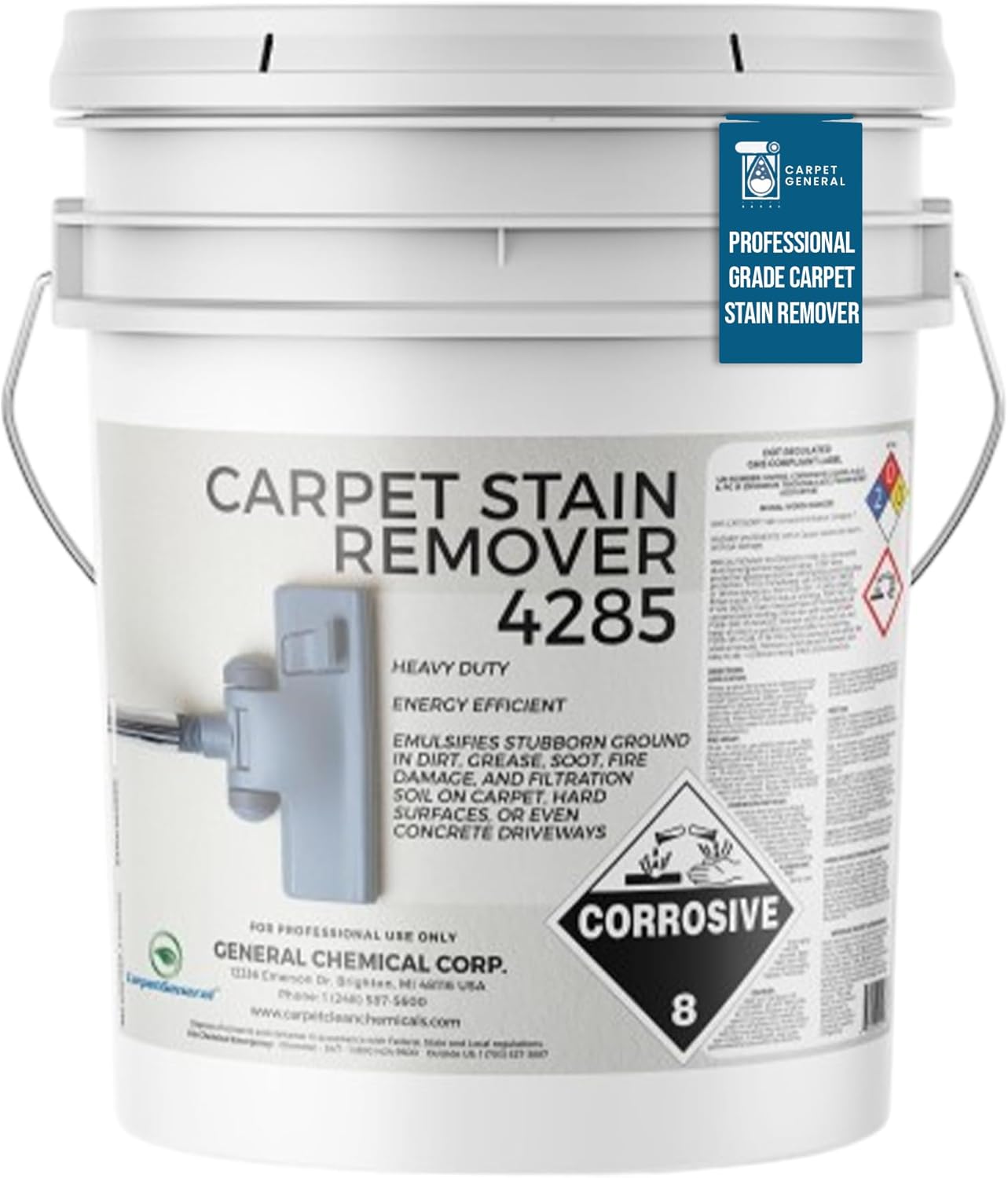 CarpetGeneral - Heavy Duty Carpet Stain Remover 4285 - Easy Clean and Professional Carpet Cleaner Products - Residential & Commercial Multi-Purpose Spot, Stain Pretreater & Precleaner - 1 Gallon Pail