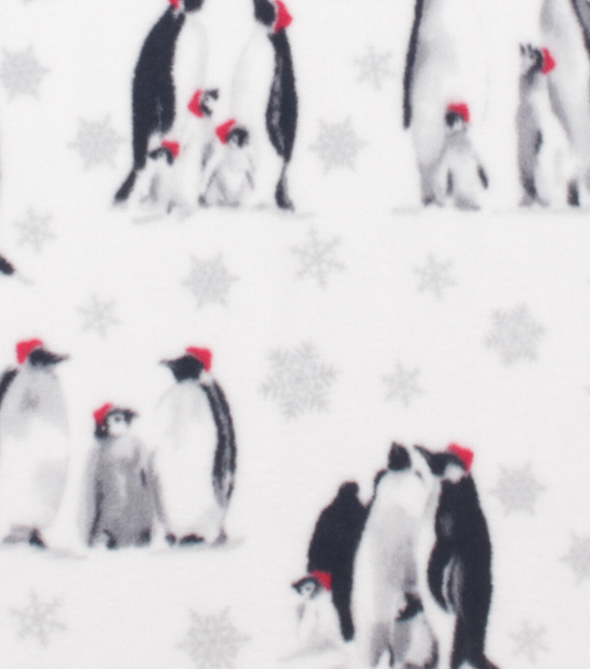 Penguins & Snowflakes on White Anti Pill Fleece Fabric