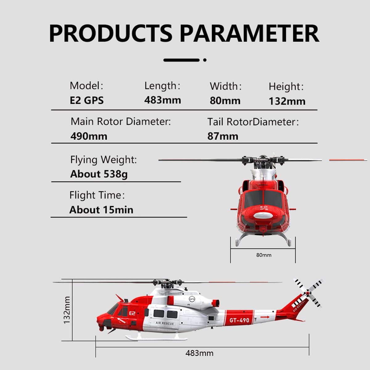 GOOSKY E2 UH-1Y RC Helicopter, 2.4G 6CH Dual Brushless Simulation Stunt Aircraft Model with GPS, Auto-Stabilization One-Key Return (RTF Version)