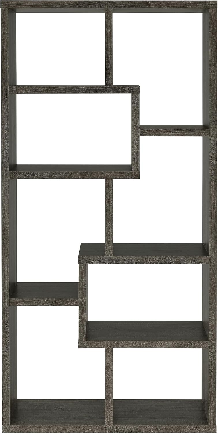 Coaster Home Furnishings - Theo - MDF and Engineered Veneer - 7-Shelf Geometric Bookcase with Transitional Style - Living Room and Home Office - 71-Inch - Weathered Gray - 800510