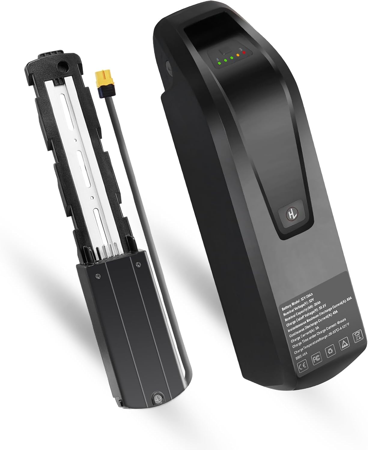 36V 48V 52V 4 Pin 10.4Ah 15.6AH 20AH Ebike Battery with 30A BMS, 2A/5A Charger, USB Port, Safety Lock, for 100W-1500W Motor, Scooter Electric Bicycle Bike (52V20AH-4PIN)