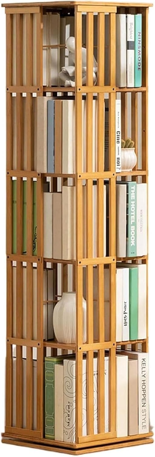 LOKORI Bamboo Storage Bookshelf 5 Tier,Rotating Disassembly Book Shelves Organizer, Open Bookcase Wide Display Rack for Living Room/Bedroom/Kitchen/Dining Room/Home Office,A