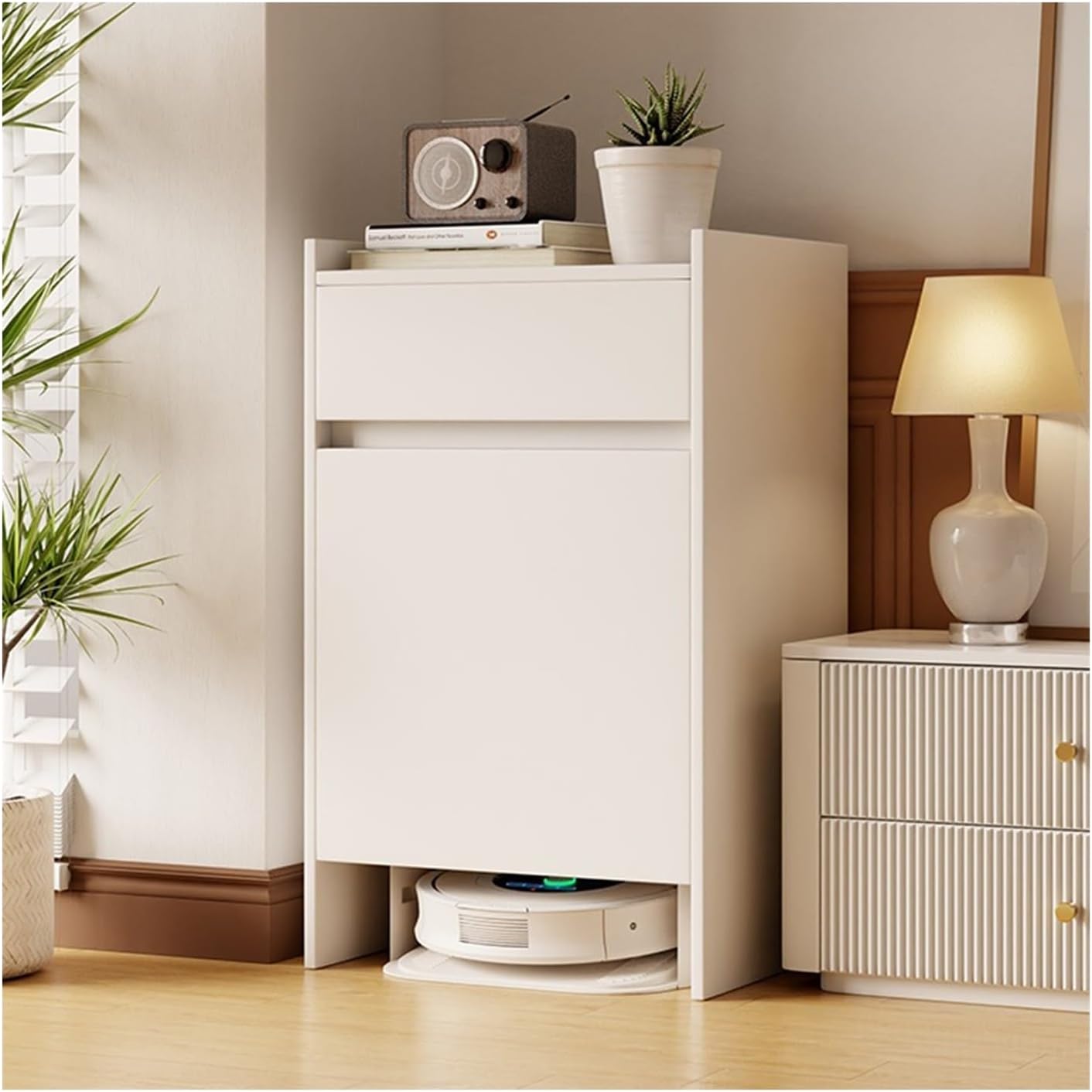 LICONG-2019 Sweeper Robot Storage Cabinet Sweeper Organizer Sweeping Robot Storage Cabinet Shelf Floor Scrubber Hidden Cabinet Storage Cabinet Sweeper Organizer(White)