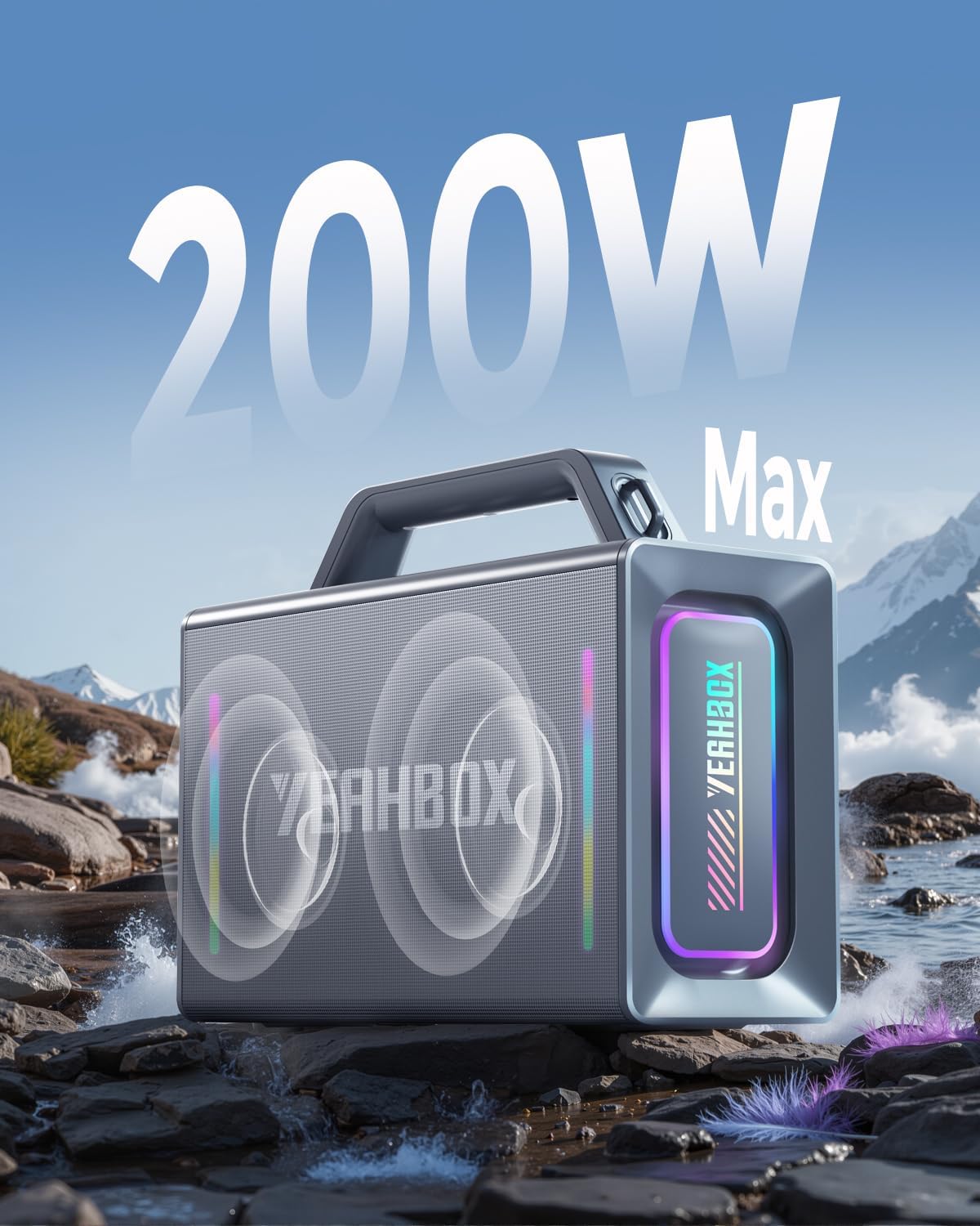 Thunder 500 Party Speaker – 200W Max Power Bluetooth PA System with Dual Wireless Microphones, DSP Sound Card, LED Lights & 10H Playtime, Portable for Outdoor, Home, and Events