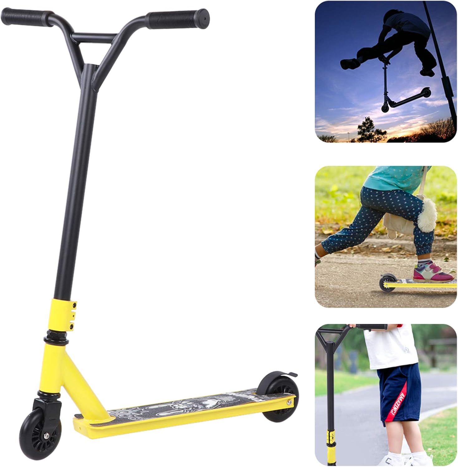 Yellow Portable ScootAdult Stunt Scooter with 2 PU Wheels, PU Pla Wheels for Stunt, Sliding Pedal Equipment with ABEC 7 Steel