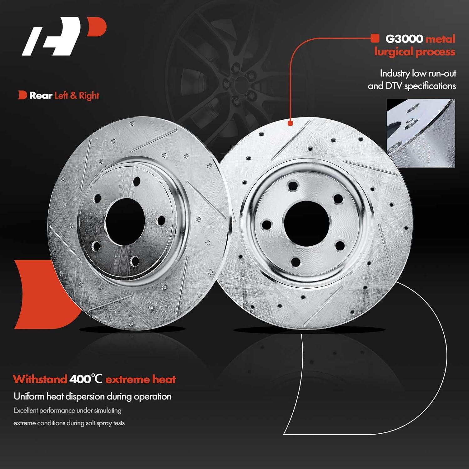 A-Premium Front and Rear Drilled and Slotted Disc Brake Rotors Compatible with Select Dodge, Chrysler, Ram and Volkswagen Models - Grand Caravan, Journey, Town & Country, C/V, Routan, 4-PC Set