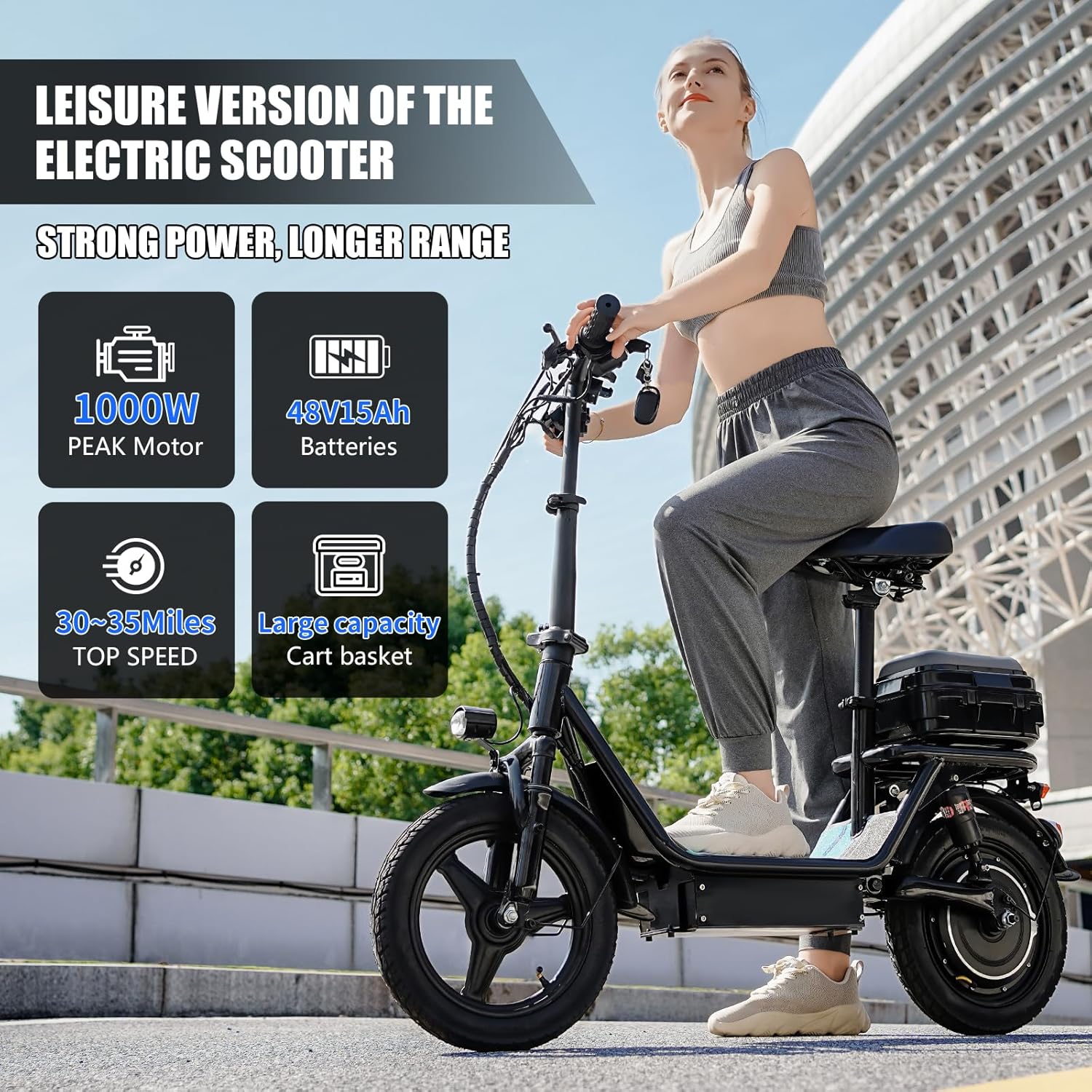 ASKGO Electric Scooter Adults, 1000W Motor, Top Speed 25Mph, Max 35 Miles Range, Foldable Commuter E-Scooter with Dual Suspension & Brakes, Waterproof Rating IPX7