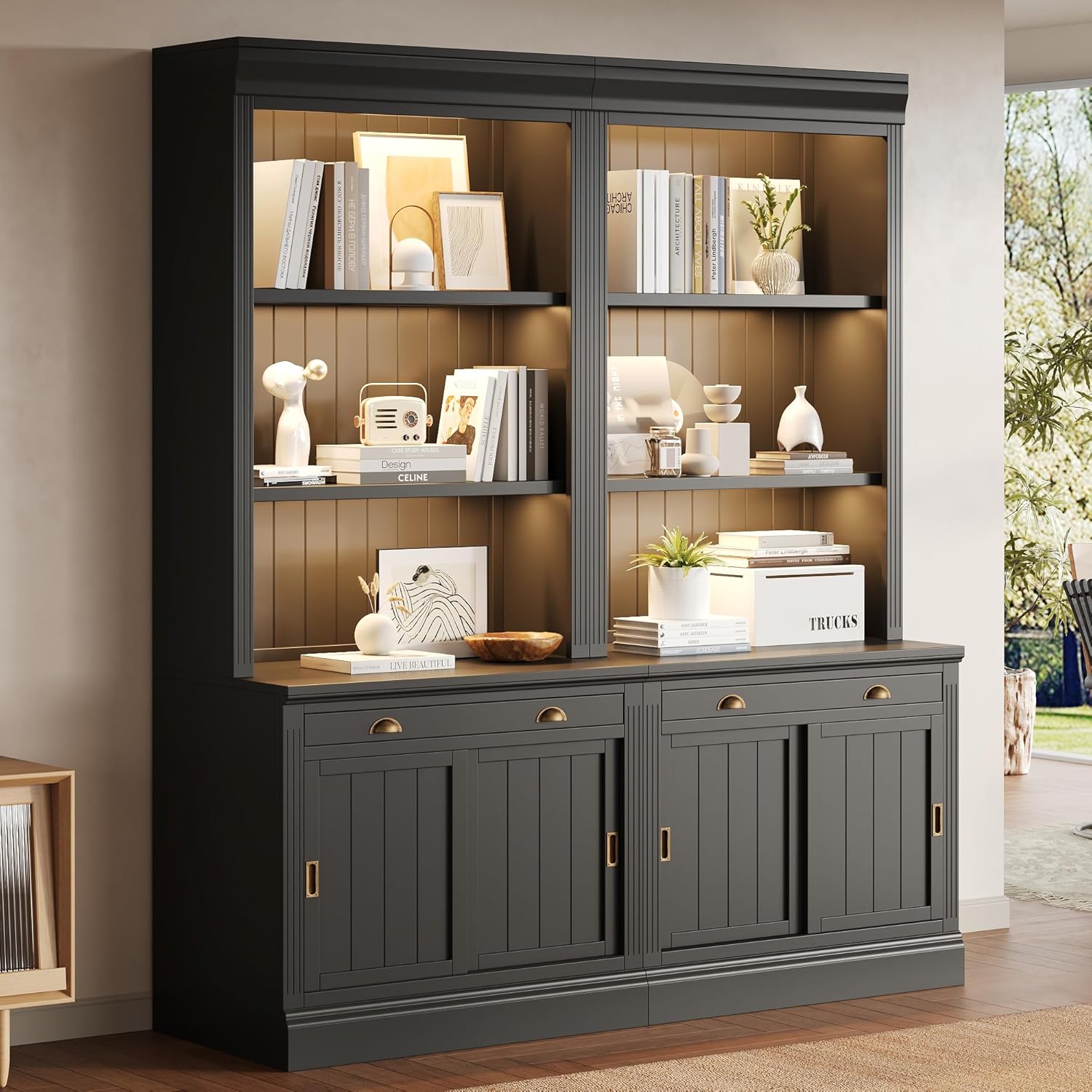 Merax Modern Bookcase with Sliding Doors,83.4