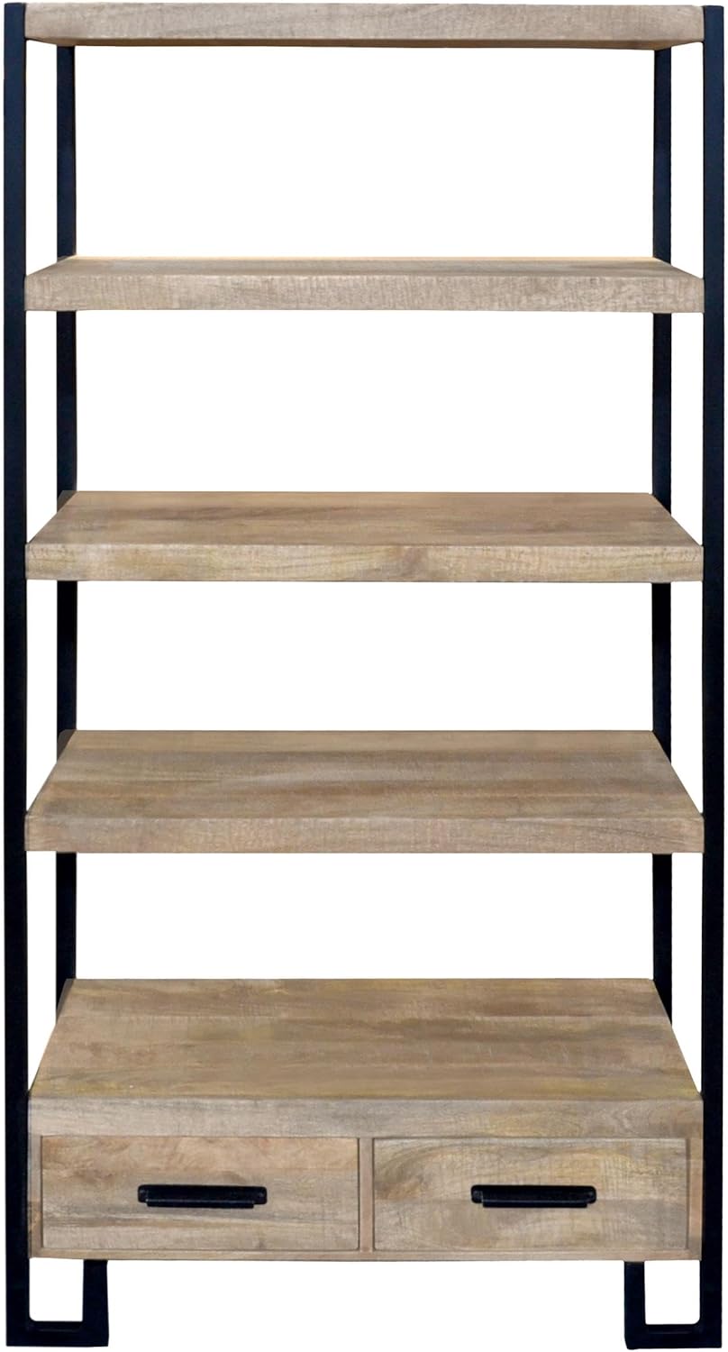 Moti Anaheim Katy 2-Drawer Bookcase in Modern Brown Finish on Solid Wood