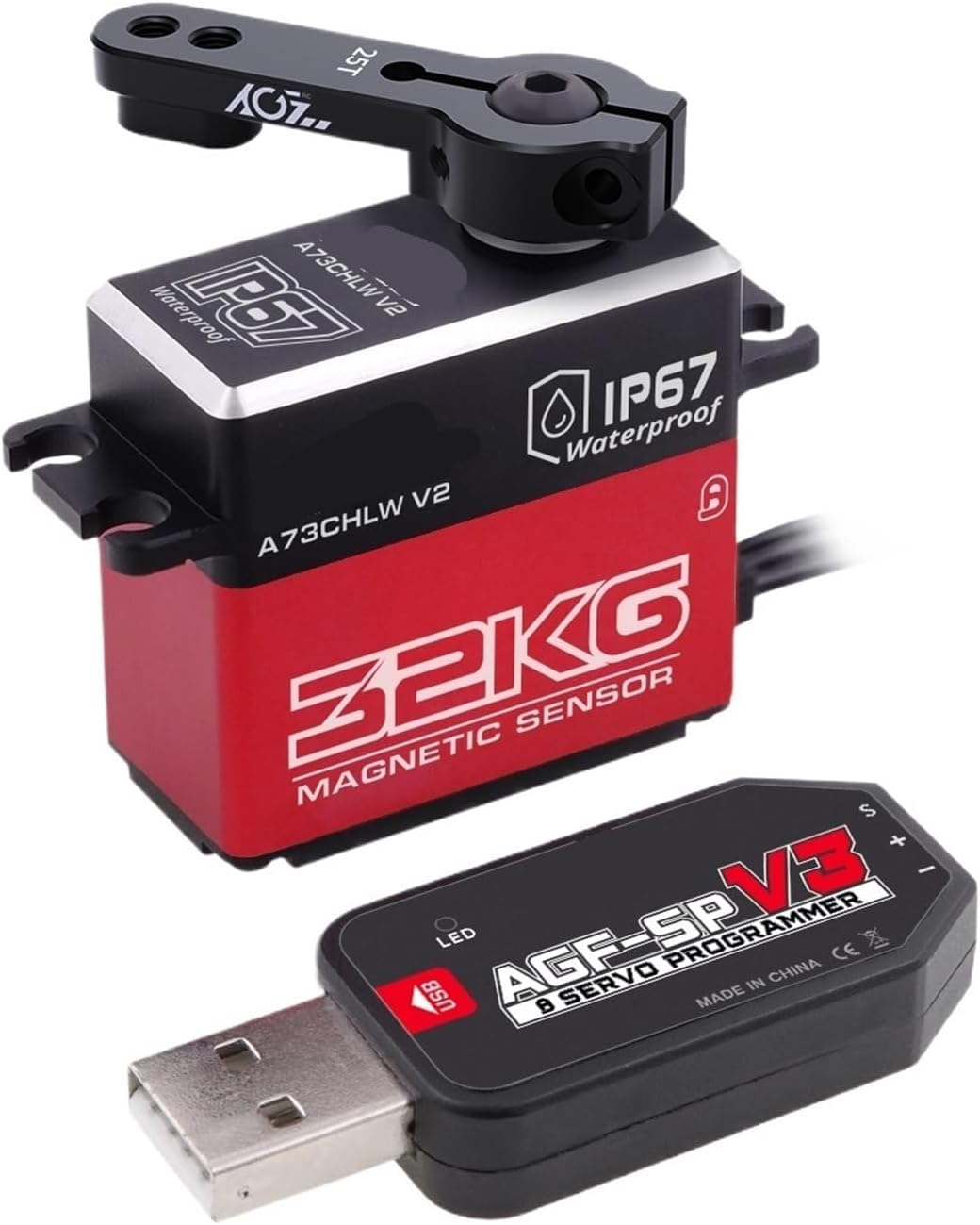 A73CHLW V2 32KG HV Metal Gear Waterproof Programmable Hollow Shaft Steering Servo for 1/10 Scale(A73CHLW 32kg Set3)