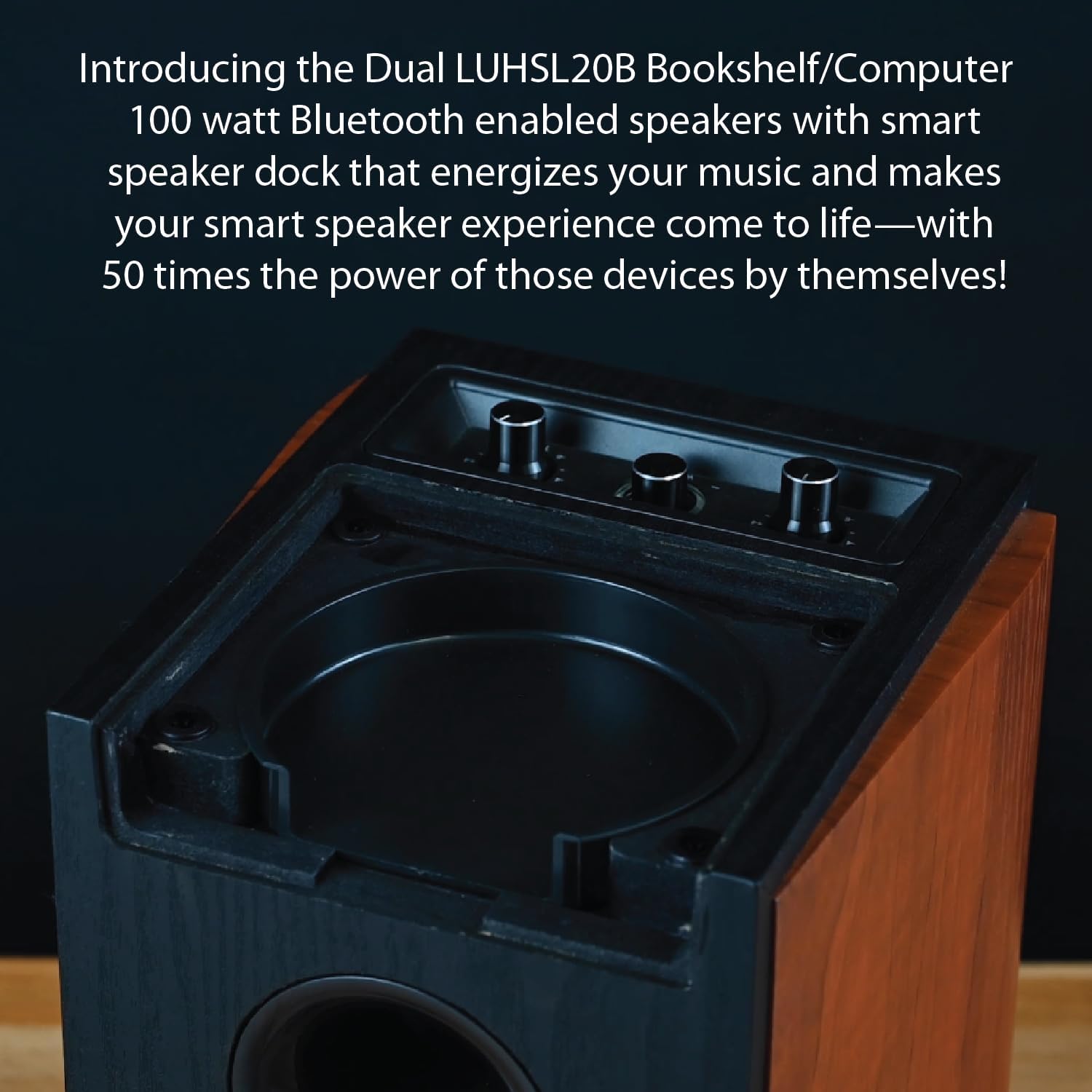 Dual Electronics LUHSL20B Cherrywood and Black 2-Way Bookshelf Speakers with Bluetooth | Home Stereo