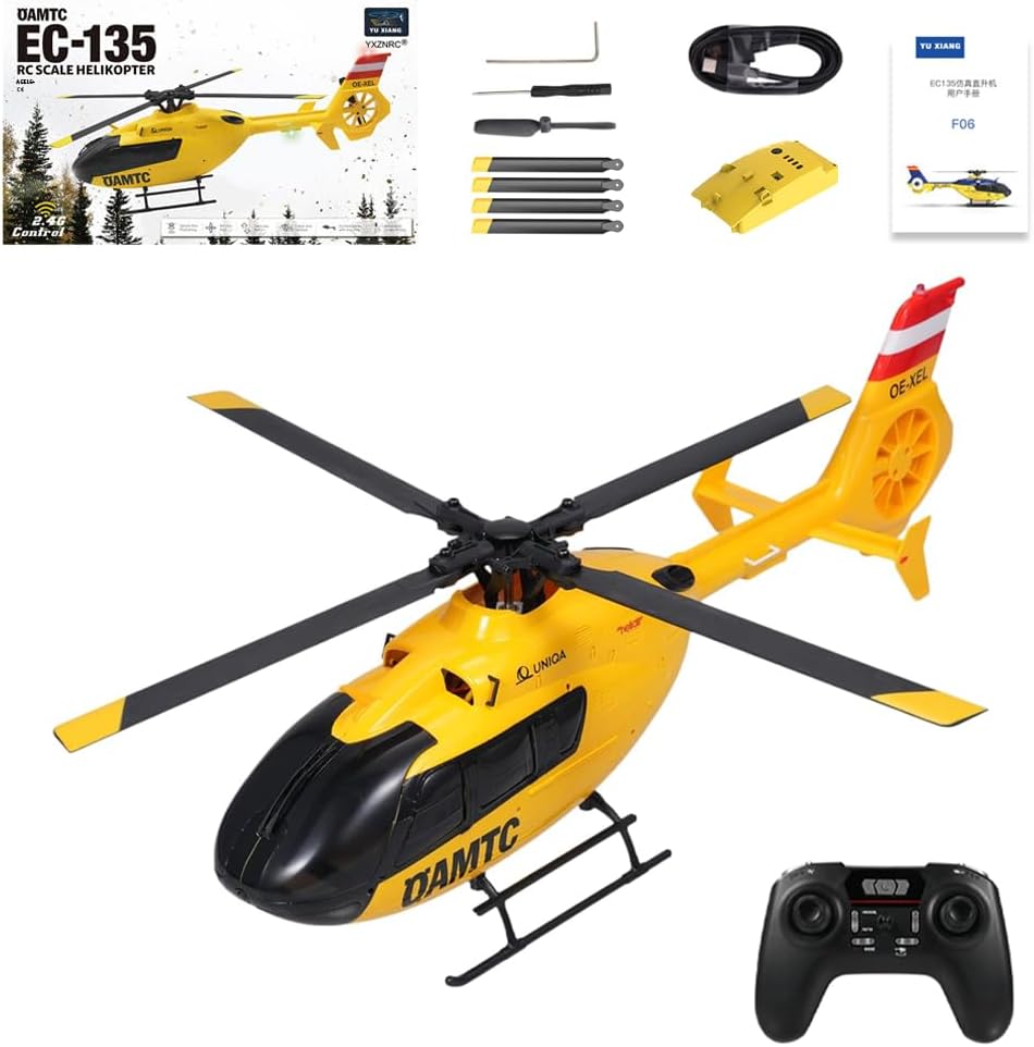 YUXIANG F06 EC-135 RC Helicopter for Adults, 1/36 Scale 2.4G 6CH Direct-Drive Brushless Remote Control Helicopter, 3D Stunt Flybarless Aircraft Model with Optical Flow & Altitude Hold (RTF Version)