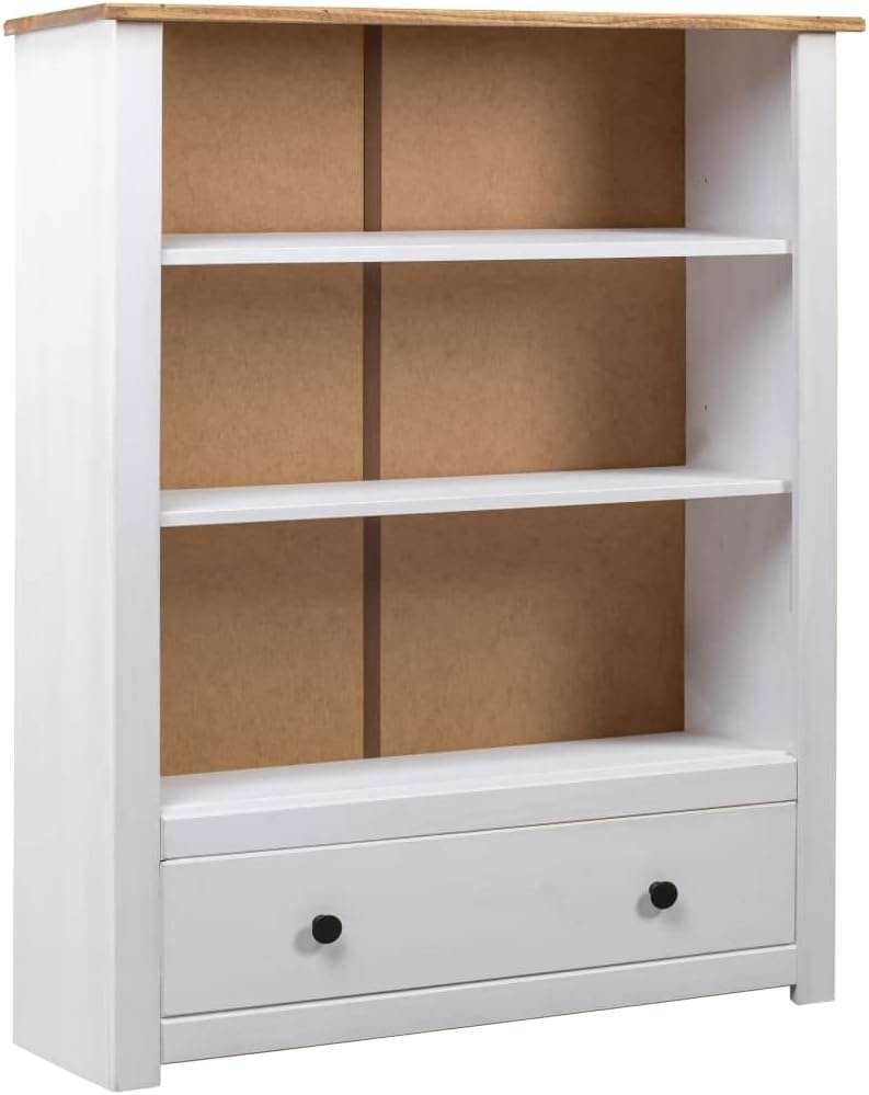 GOLINPEILO Wooden Bookcase Storage Organizer Cabinet, 3-Tier Open Bookshelf with a Storage Drawer, Modern Storage Display Cabinet, Wood Storage Organizer, 31.5