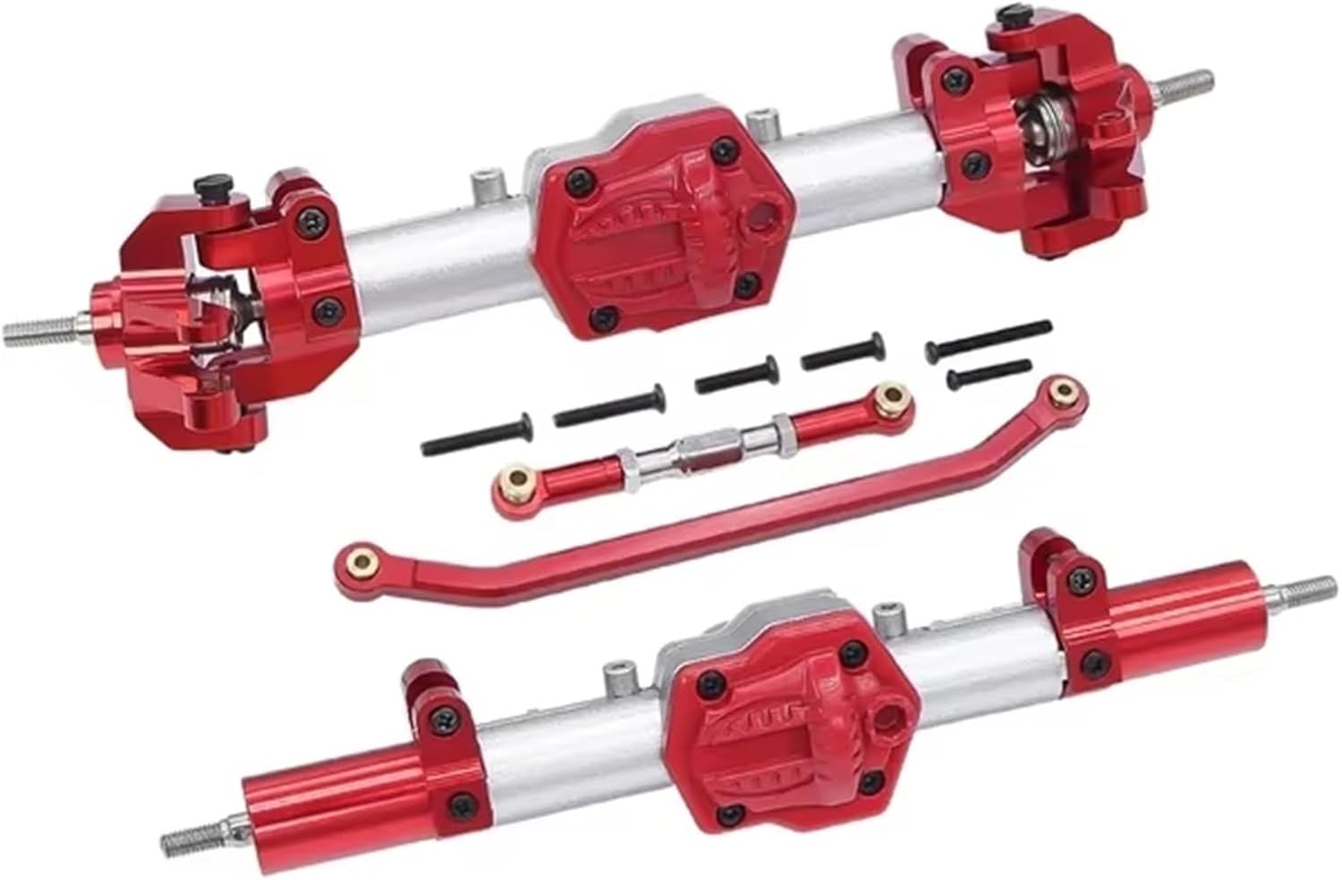 RC Front Rear Drive Axle Compatible with MN128 G500 MN86KS MN86S 1/12 Rc Crawler Car Upgrade Front Rear Differential Straight Axle with Diff Gear(Red,Front and Rear)