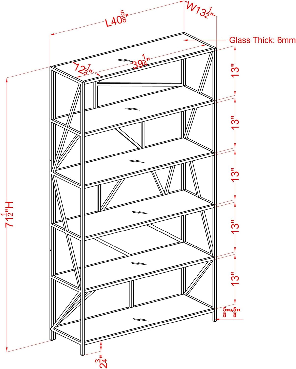 Furniture of America Qualt Industrial Metal 5-Shelf Bookcase in Black