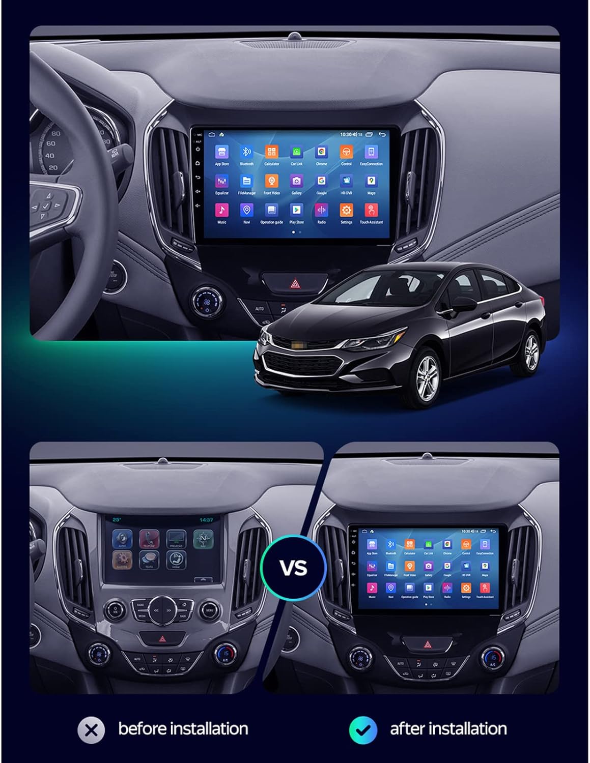 WDXSFR Car Stereo Android 10 Car Multimedia Player for Chevrolet Cruze 2 2015-2020 - 9 Inch IPS Touch Screen