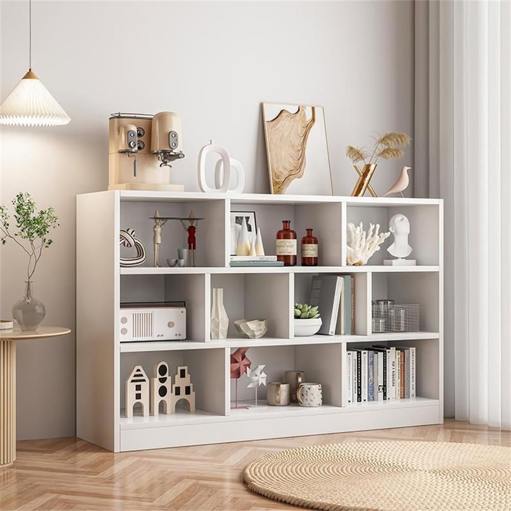 KWOKING Standard Closed Back Bookshelf Engineered Wood Scandinavian Bookcase Lattice Cabinet Multi-Grid Wooden Color Locker Bookshelf Free Combination Storage Locker White 55.1