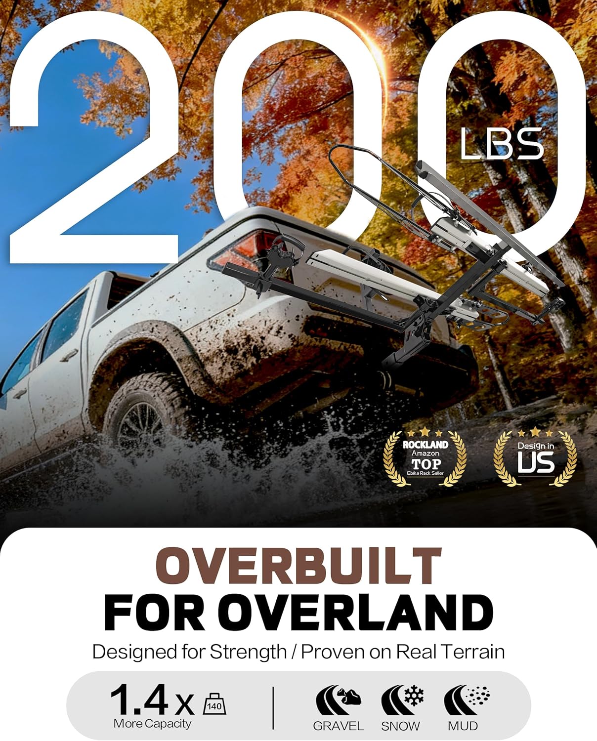 RokRack One Foldable 2-Ebike Rack with Ramp, 200 lbs Capacity, Hitch Mount Electric Bike Rack, Fits up to 5