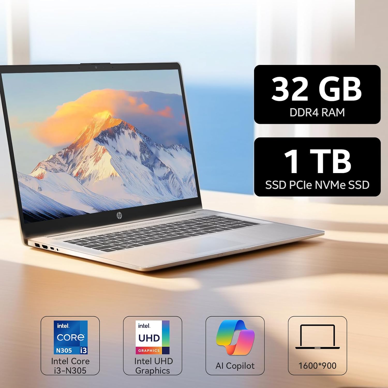 HP 17.3″ HD Laptop for Student & Business, Intel Core i3‑N305 (8-Core), 32GB RAM, 1TB SSD, Wi‑Fi6, Bluetooth5.4, Windows 11 Pro, Copilot AI, Long Battery Life with G255 Pro Laptop Accessories Kit