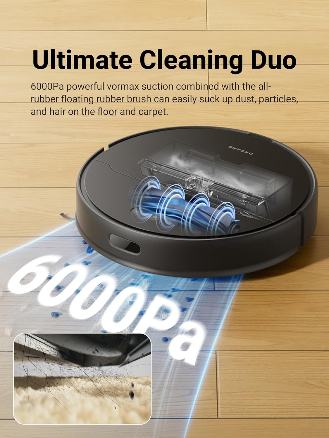 DREAME D9 Max Gen 2 Robot Vacuum and Mop Combo, LDS Navigation, 6000Pa Strong Suction Power, 240mins Runtime, 2-in-1 Sweep and Mop, WiFi, APP, Voice Control