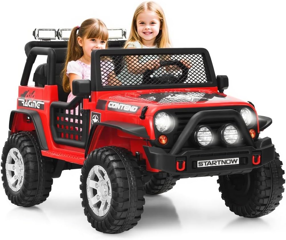 OLAKIDS Kids Ride on Truck, 2 Seater 12V Electric Vehicle with Remote Control, Toddler Battery Powered Toy Car with 2 Speeds Rocking Function Spring Suspension Bluetooth USB AUX Music