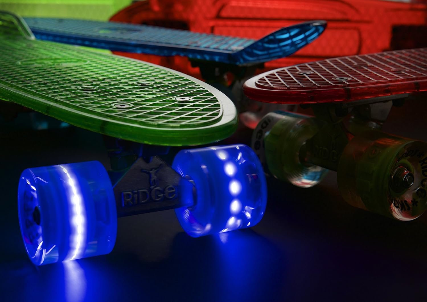 'Ridge Skateboards Complete Blaze 22'' Mini Cruiser Skateboard w LED Wheels and Transparent Deck'