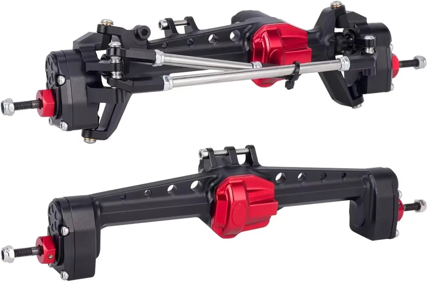 for SCX10 III AR45P 1/10 Offset Portal Axle with Constant Velocity Driveshift Two Servo Mount and Steering Rod RC Crawler Car Upgrade Accessories RC Car Accessories(Black,Front Rear Axle)