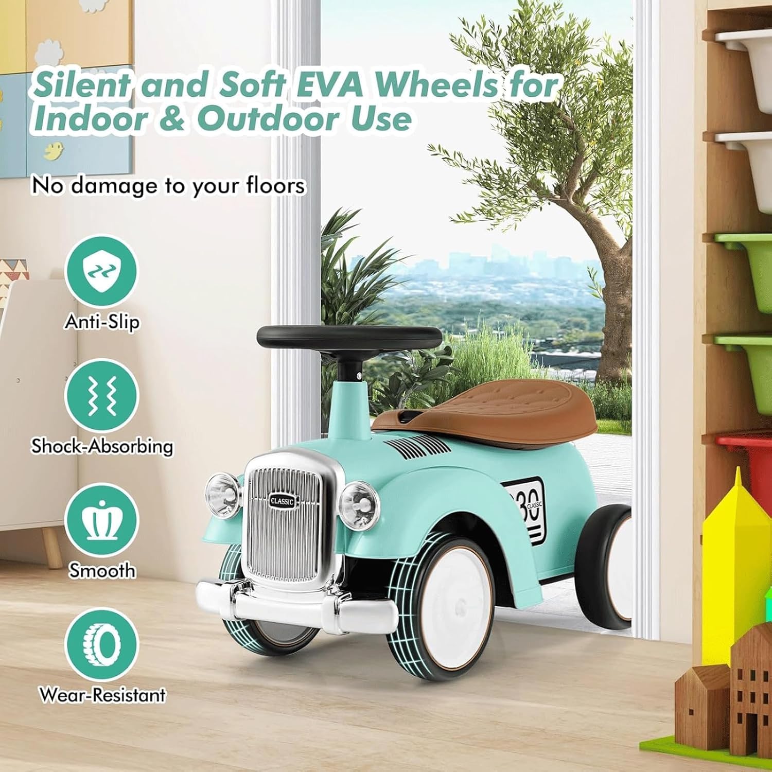 Swing car Ride On Push Car with Steering Wheel, Horn, Under Seat Storage, Kids Racer Walking Gift for Boys Girls (White) Wiggle car(Green)