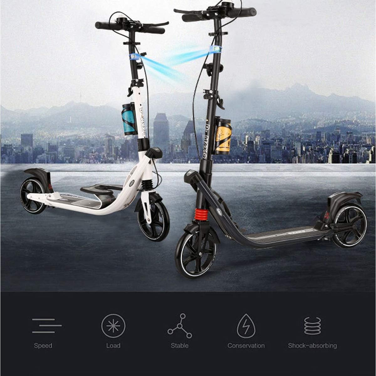 Foldabing Kick Scooters for Adults, Scooter for Teens Height Adjustable-Big Wheel Scooter City Scooter with PU Wheel for Boys&Girls