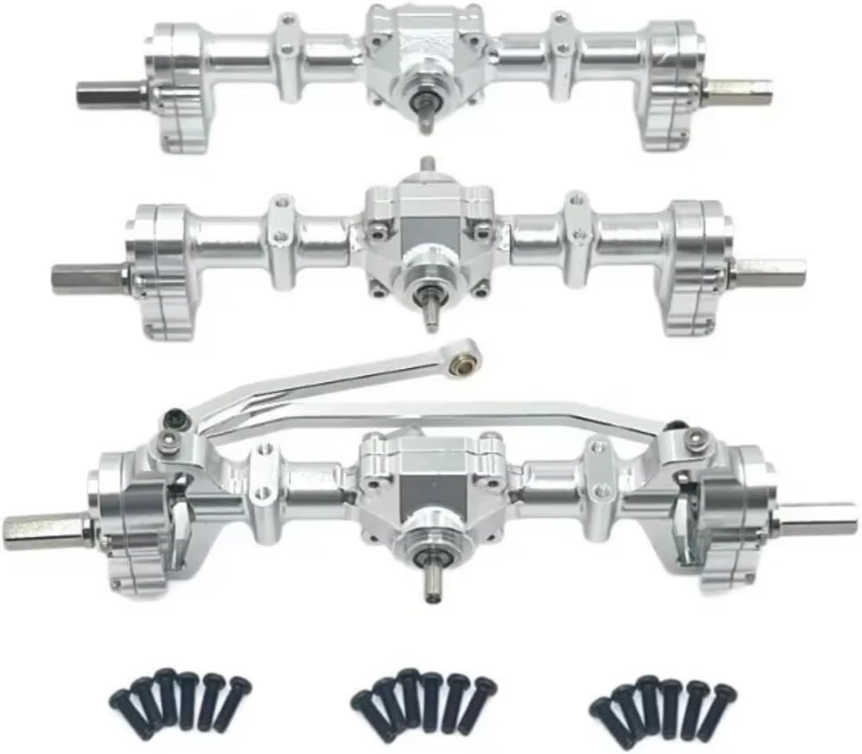 RC Spare Part Compatible with WPL B16 B36 1/16 RC Car Upgrade Modification Accessories Parts Metal Front Middle and Rear Door Axles(Silver)