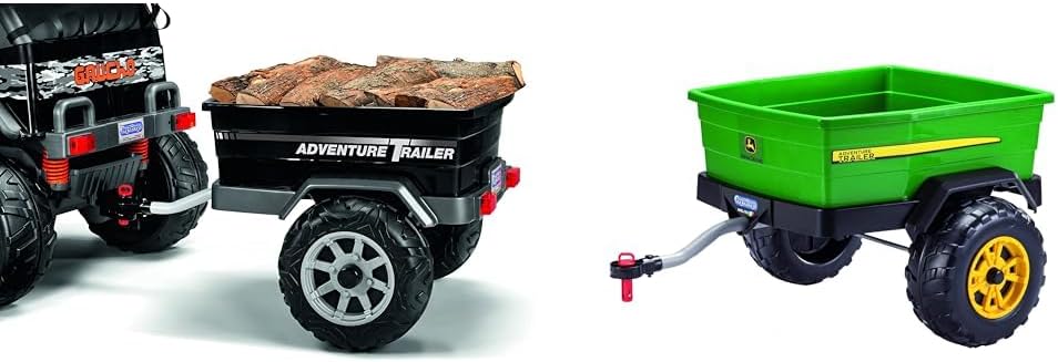 Peg Perego Adventure Trailer Ride On and John Deere Gator Adventure Trailer Bundle, 66 lb Capacity