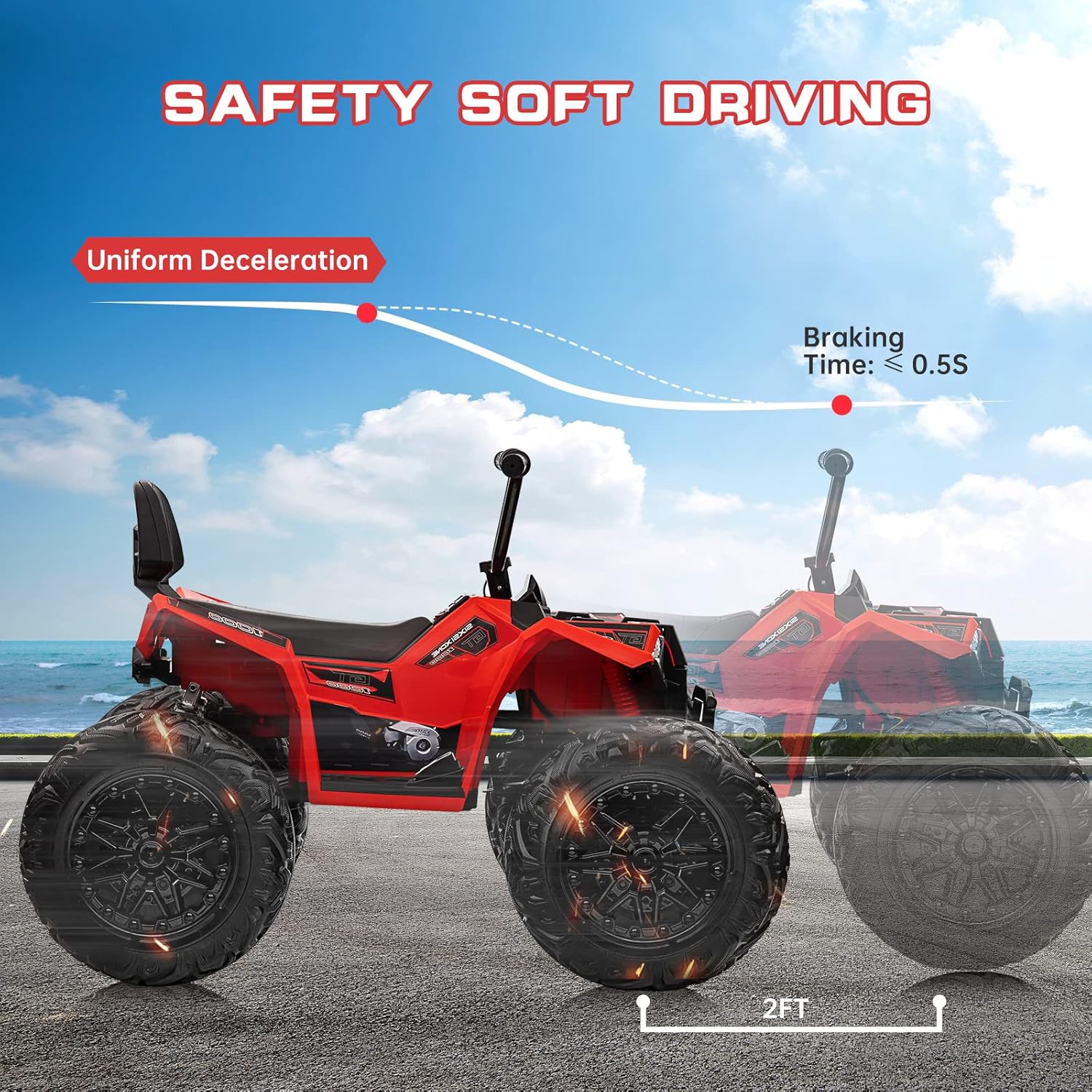Kids ATV, GAOMON 24V Ride on Car 4WD Quad Electric Vehicle, 4x80W Powerful Engine, with 7AHx2 Large Battery, Accelerator Handle, EVA Tires, LED Light, Full Metal Suspensions, Bluetooth & Music, Red