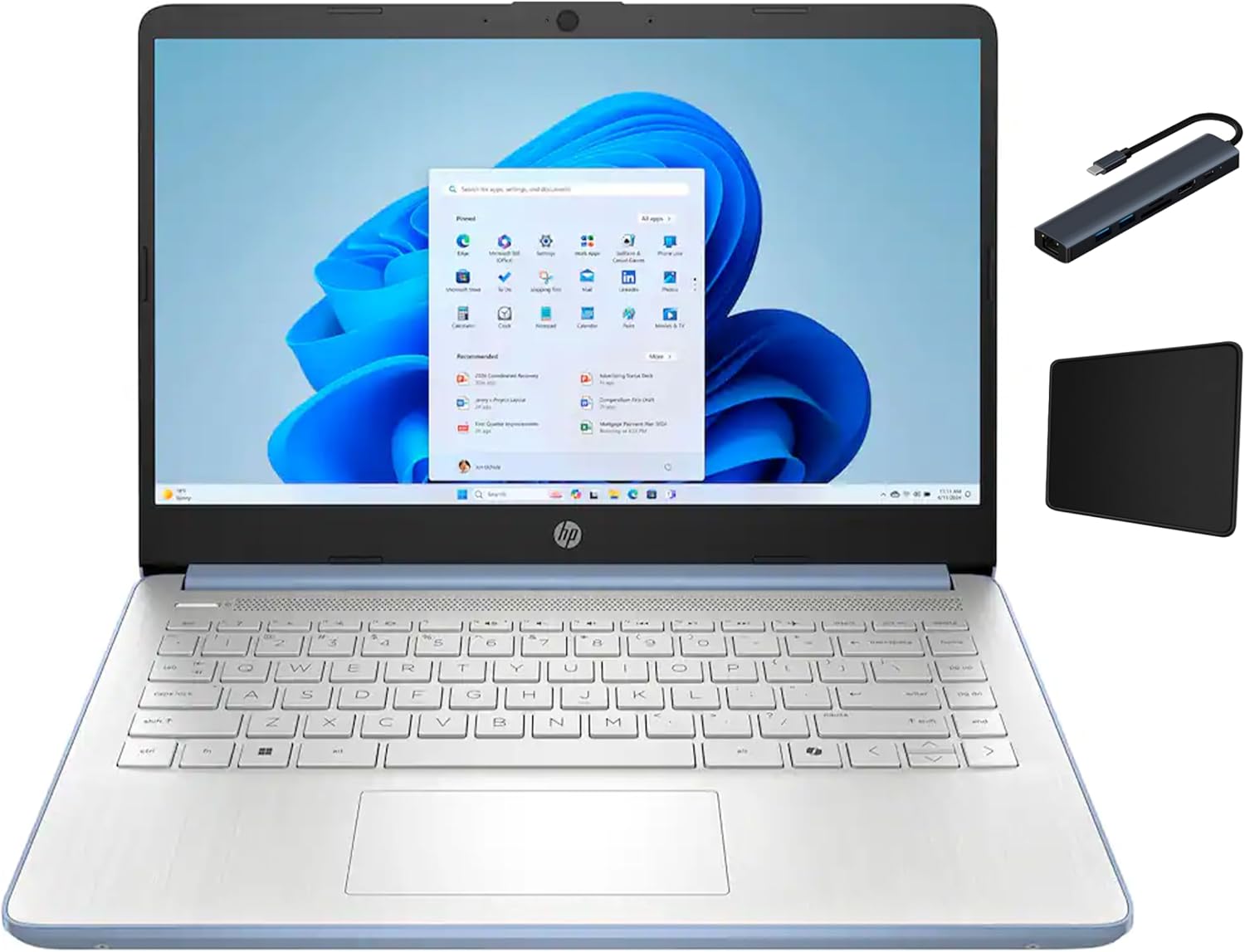 HP 14'' HD Laptop, Intel Processor N150 Processor, 4GB RAM, 128GB UFS, Wi-Fi, Windows 11 Home in S Mode, One-Year Microsoft Office 365, Sky Blue with TGY Accessories