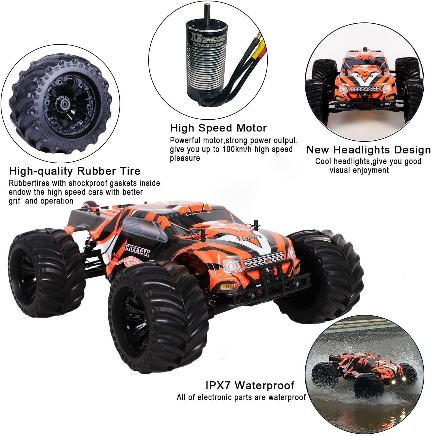 JLBRACINGRC 1:10 Scale Remote Control Car,80+KM/H High Speed RTR RC Truck,2.4GHZ Radio Controlled Electric Cars,4WD 4x4 Off Road Monster Truck,IPX7 Waterproof Brushless RC Car for Adults
