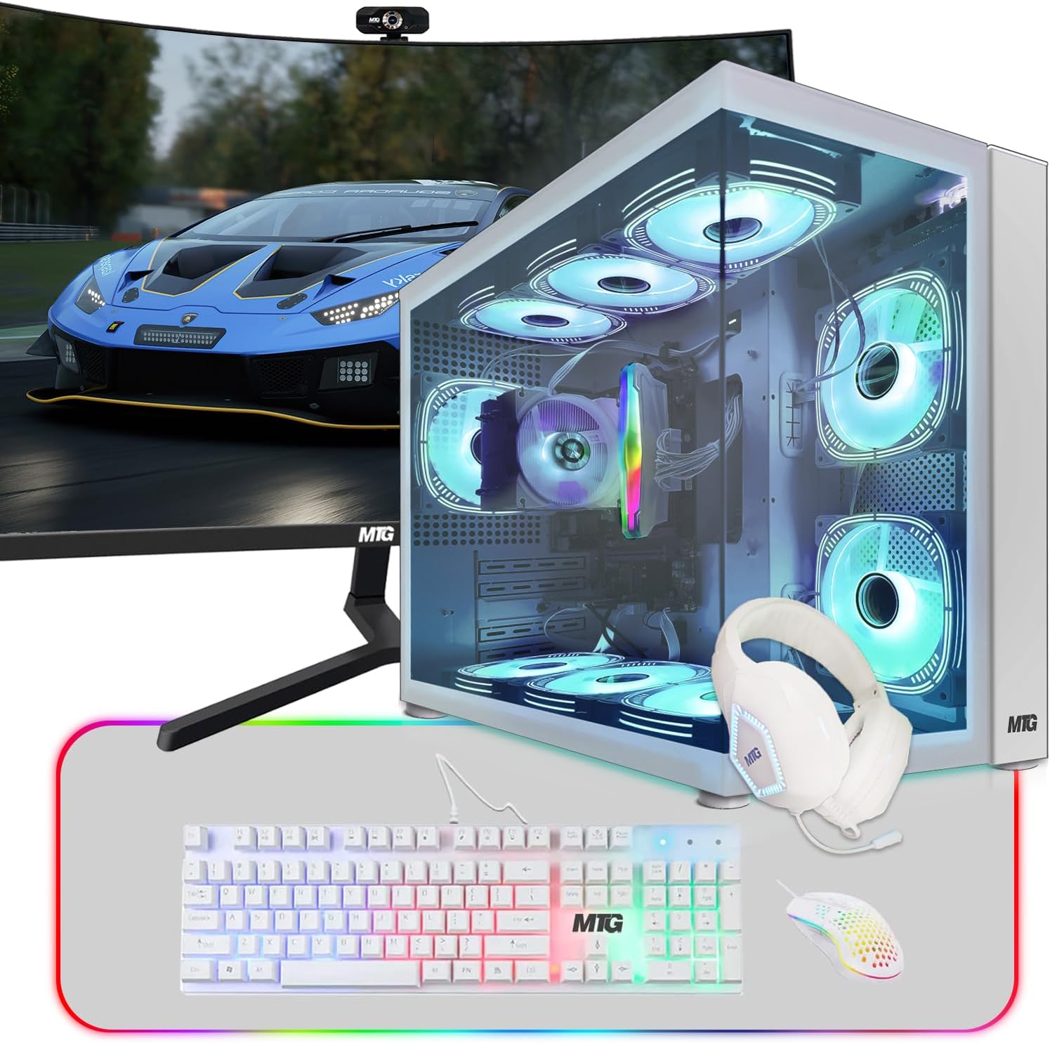 MTG Khuno Gaming Tower PC- Intel Core i5-8th Gen, RTX 3060 12GB 192 Bits, 32GB ARGB Ram, 256GB Nvme, 27 Inch Curve Monitor, Gaming Kit Combo, Webcam, Win 11 Home