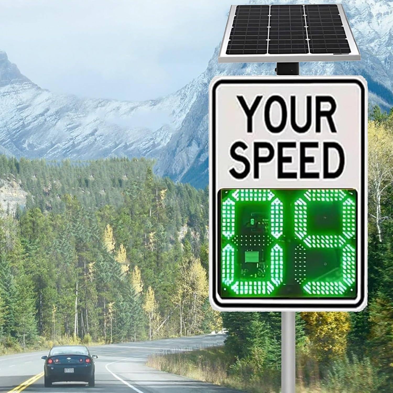 Solar Powered Led Speed Limit Signs, Traffic Feedback Warning Board, LED Digits Speed Display, for Streets & Neighborhoods, Traffic Safety, Waterproof White-60x75cm/23.6x29.5in