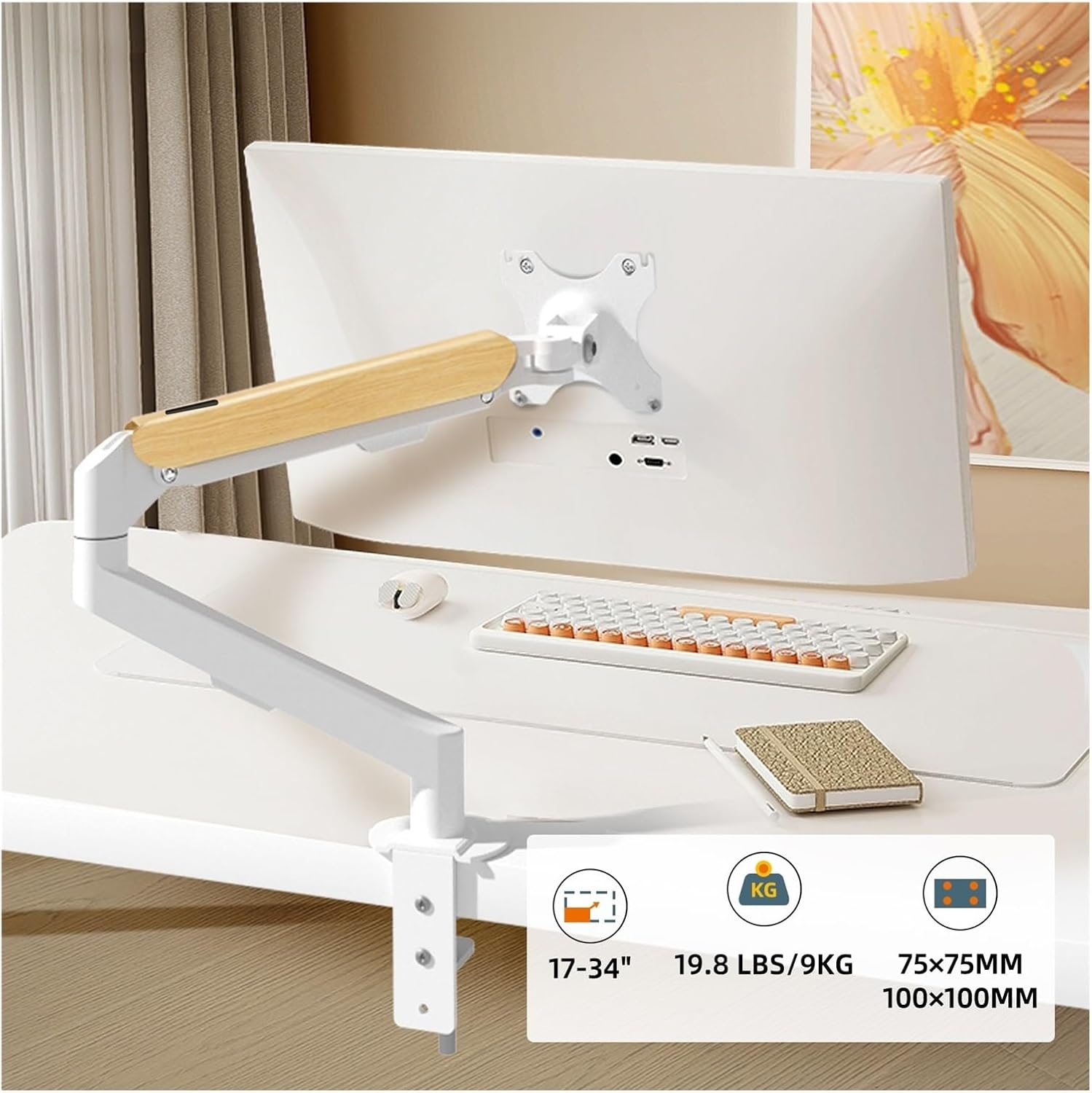 Desktop Monitor Stand 17-34 Inch Gas Spring Full Motion Stand Support LCD LED TV Stand PC Stand M5-M(M5W-M White)