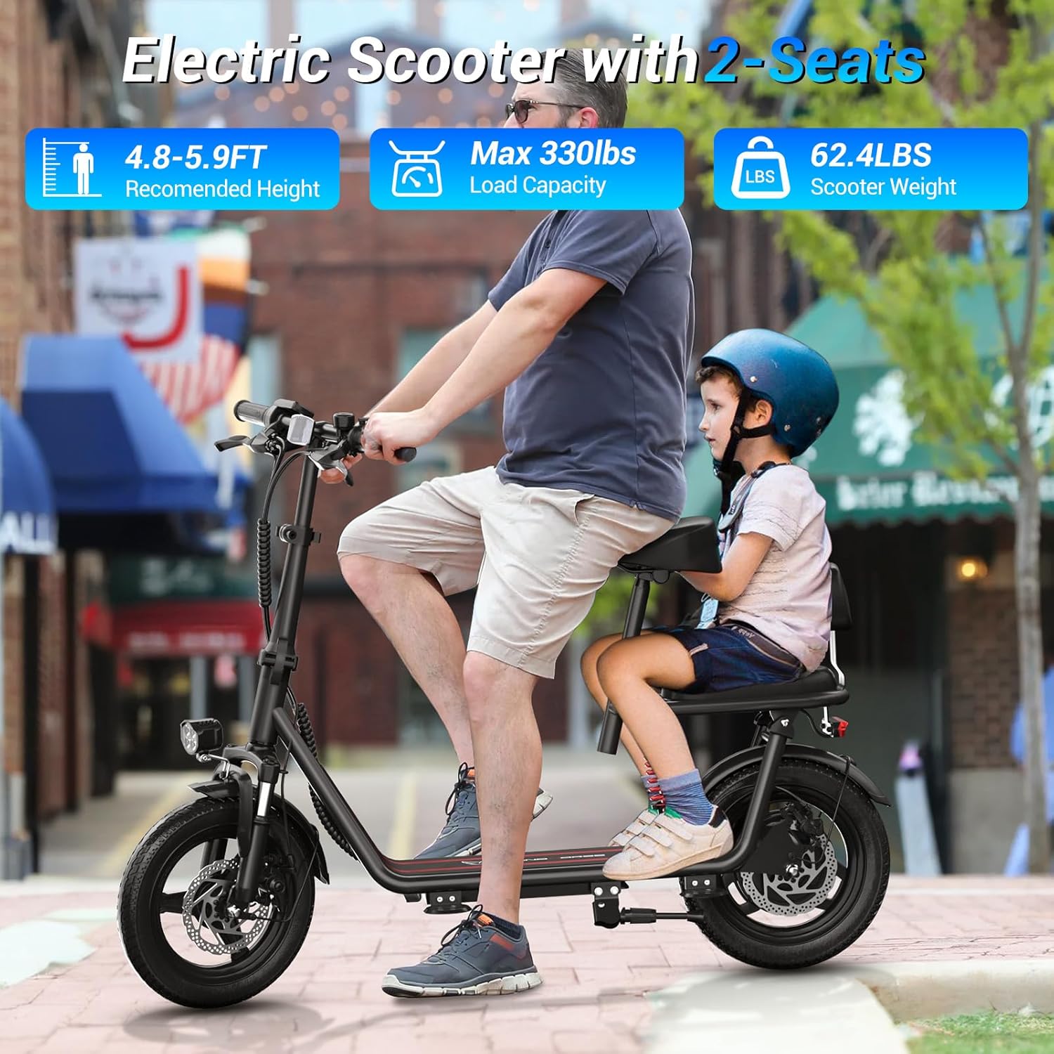 RIDWIND 850W Peak Power Adult Electric Scooter with Seat, 3-Gears Speed, 20 MPH, 25-Mile Range, Foldable E Scooter for Adults with 2 Seats for Commuting and Cargo, 330lbs Load, Dual Disk Brake