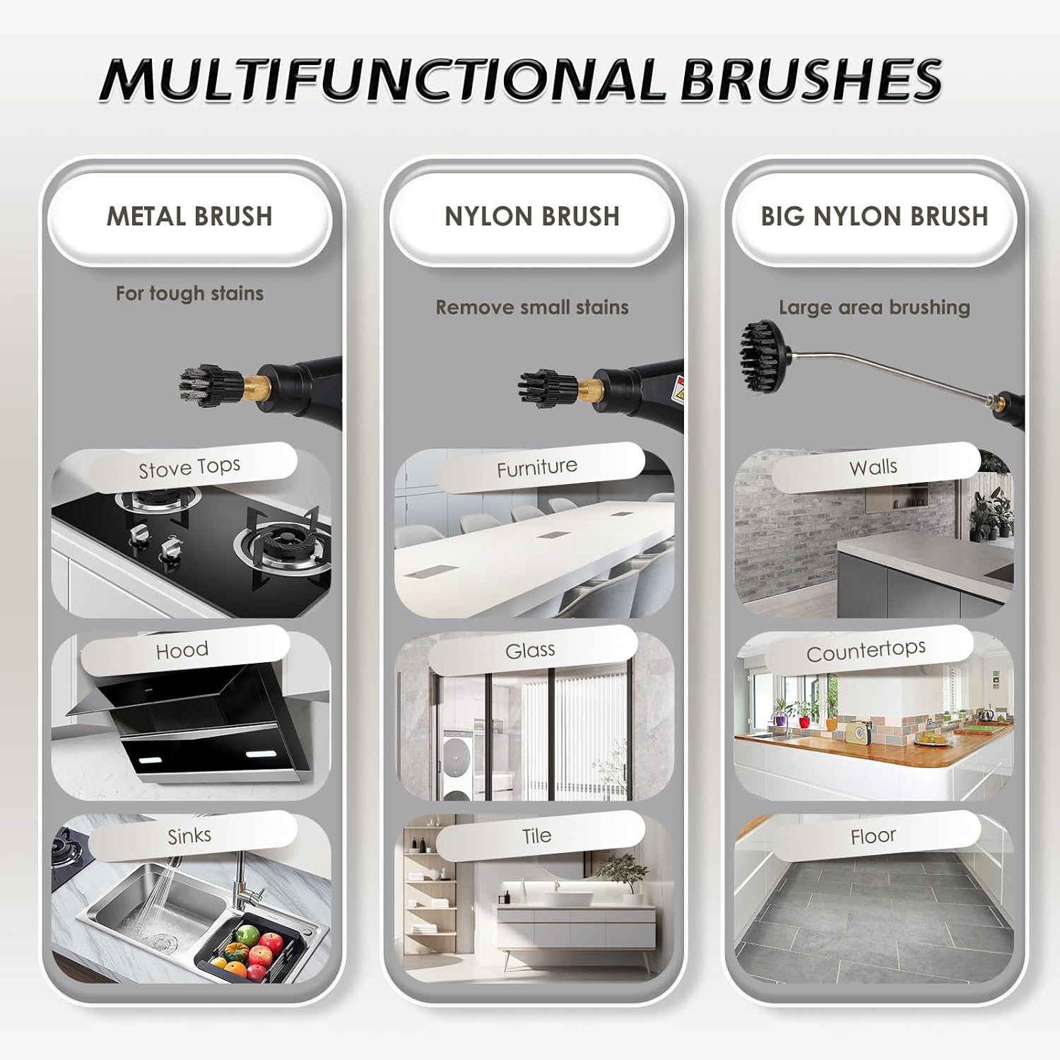 Hapyvergo Timing Steam Cleaner, Extra 2 Nylon Brush, 2 Brass Brush