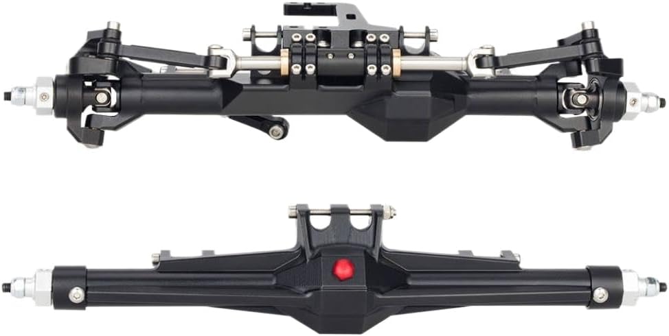 1/10 RC Crawler Car CNC Aluminum Front Rear Straight Axle Set Compatible with H10 Upgrade Parts for Off Road Vehicle(Front Rear Black)