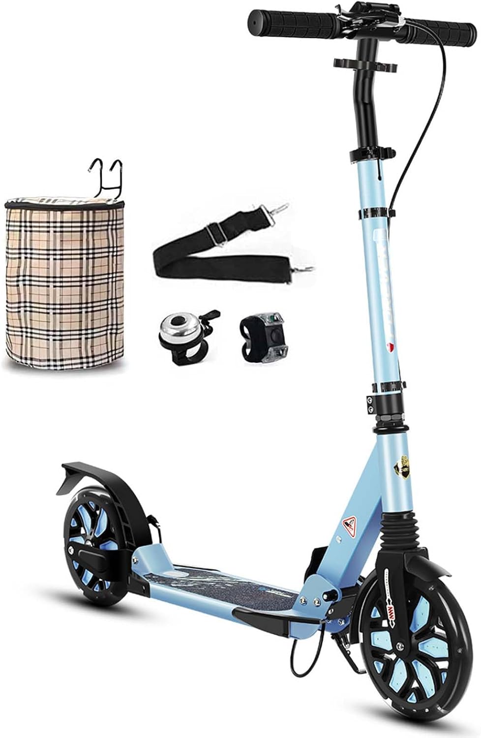 Folding Scooter for Adults, Commuter Kick Scooter 300 lbs Capacity, Big Wheels Scooters for Kids 8 Years and up, Adjustable Height, Aluminum
