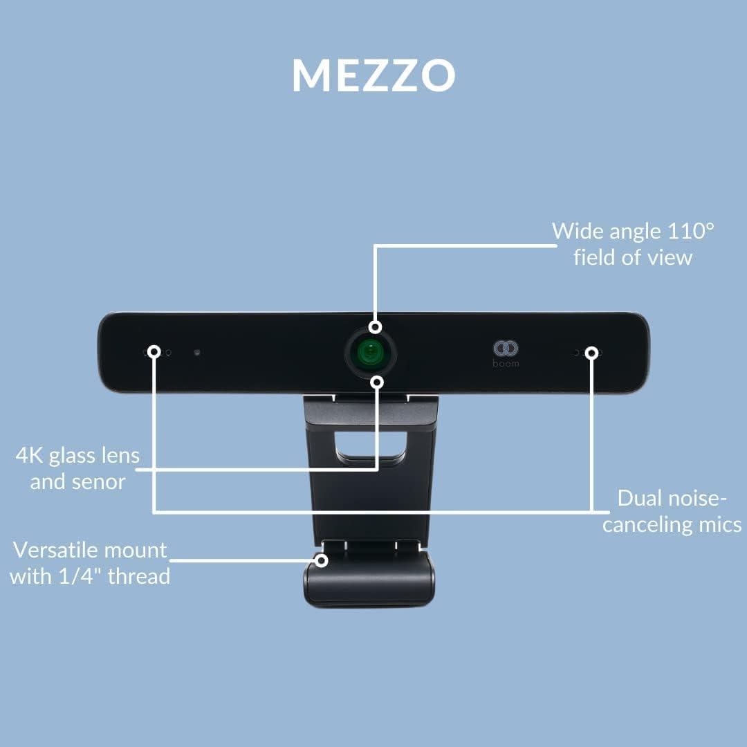 Boom Mezzo 4K AI Auto-Framing Conference Camera, 110° Ultra Wide ePTZ Video Bar with Dual Mics, USB 3.0 Plug-and-Play, Zoom Certified Huddle Room Webcam for Teams/Meet/Zoom