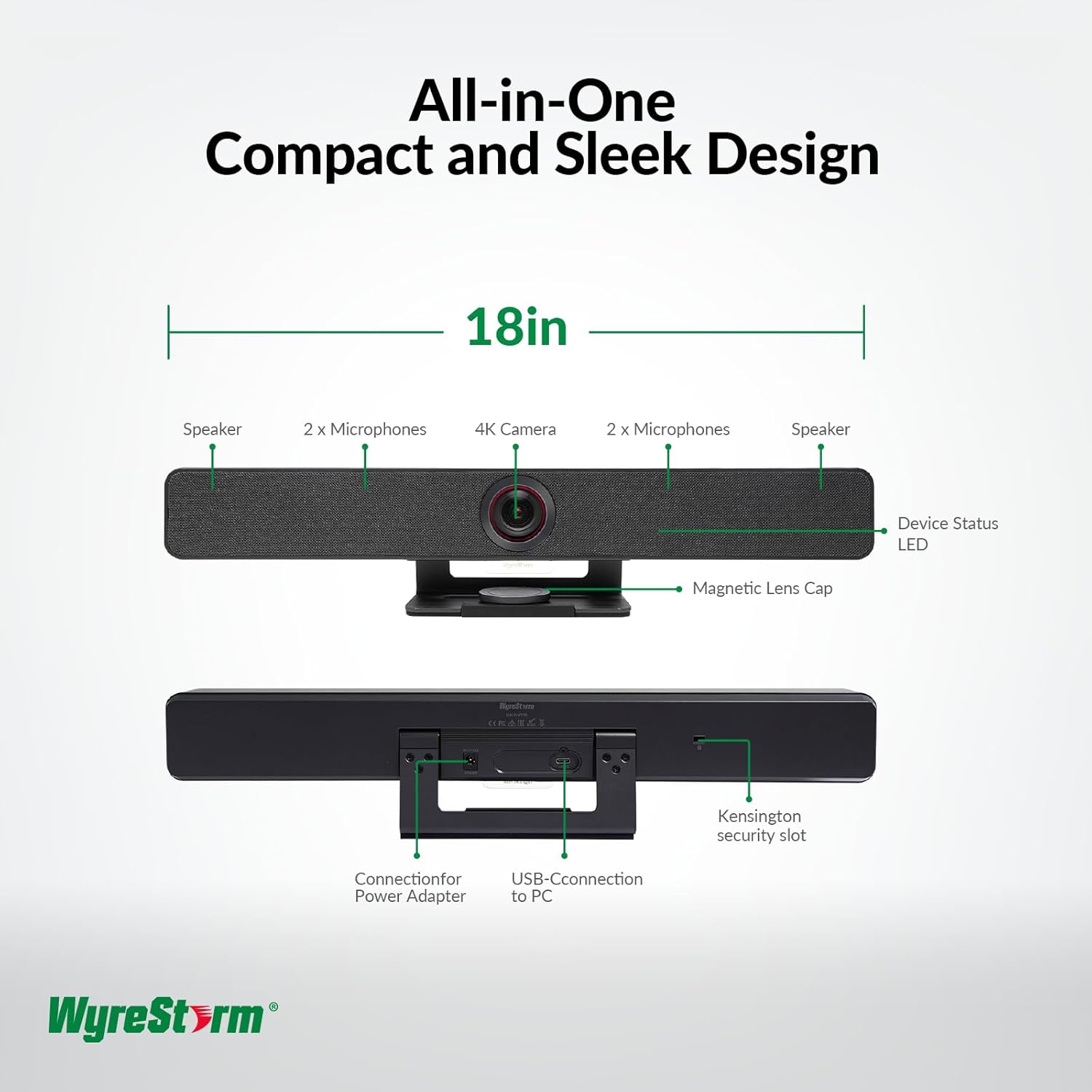 WYRESTORM 4K Conference Room Camera with AI Auto Framing, Presenter & Speaker Tracking, 120° Wide-Angle Webcam, 5X Digital Zoom, 4-Mic Array & 2 Speakers, Work with Meet, Teams, Zoom