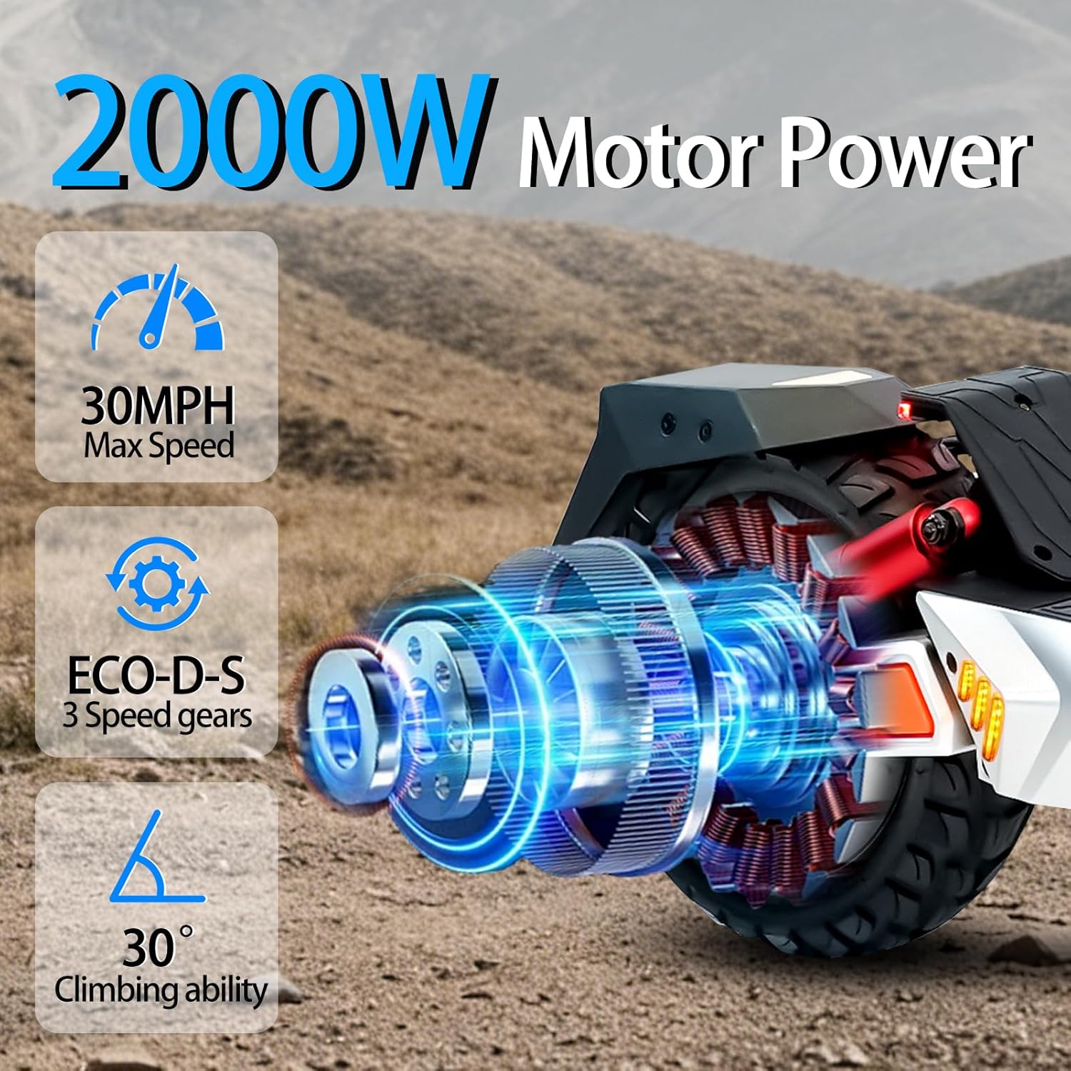 Electric Scooter Adults 1600/2000W Motor 50 Miles Long Range & 30/35 MPH Top Speed 10