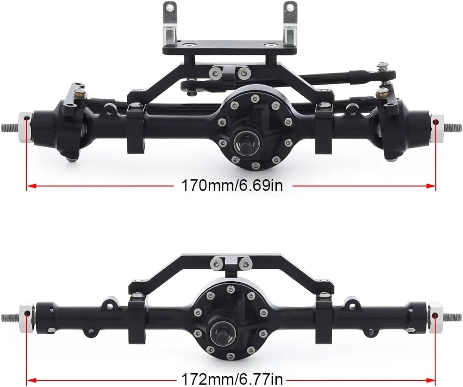 for Gelande II TF2 D90 D110 for Yota II Axels 1/10 CNC Aluminum Alloy Front Rear Axle Complete Set Black RC Crawler Parts Accessories RC Car Parts(Front and Rear Axle)