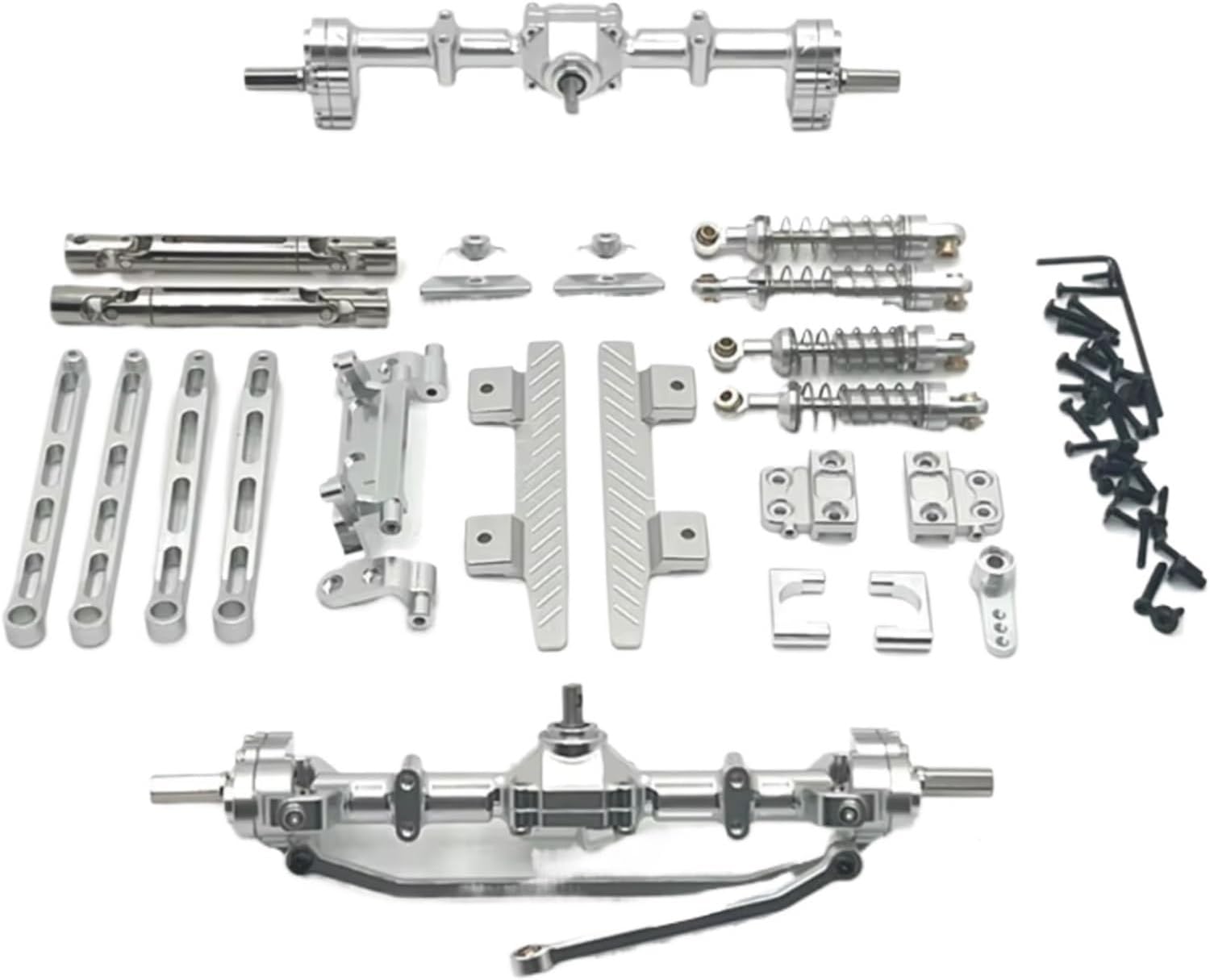 RC Upgrade Parts for MN82 1/12 Metal Front and Rear Portal Axle for Chassis Link Rod Pull Rod Mount Shock Absorber Side Pedal RC Car Upgrade Parts(Silver)